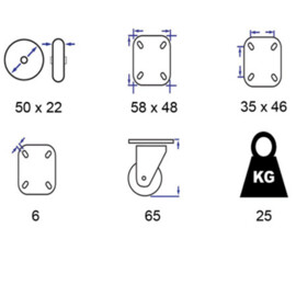 Zwenkwiel, diameter van 50mm, nylon wiel, draagkracht tot 25KG