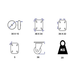 Zwenkwiel, diameter van 30mm, polypropyleen (PP) wiel, draagvermogen tot 20KG
