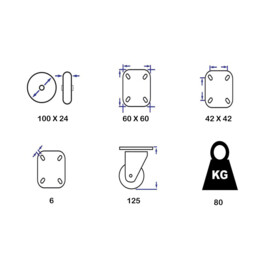 Zwenkwiel, diameter van 100mm, plaatbevestiging, polypropyleen (PP) wiel, draagvermogen tot 80KG