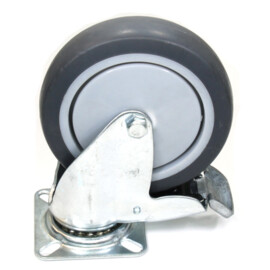 Swivel castor with brake, 100 mm diameter, non-marking rubber tire, load capacity up to 80 kg