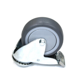 Swivel castor with brake, 75 mm diameter, non-marking rubber tire, load capacity up to 75 kg